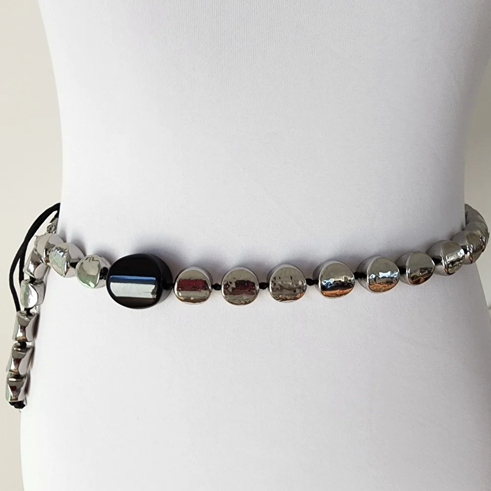 Chico's belt silver chunky beads adjustable length silver like new condition